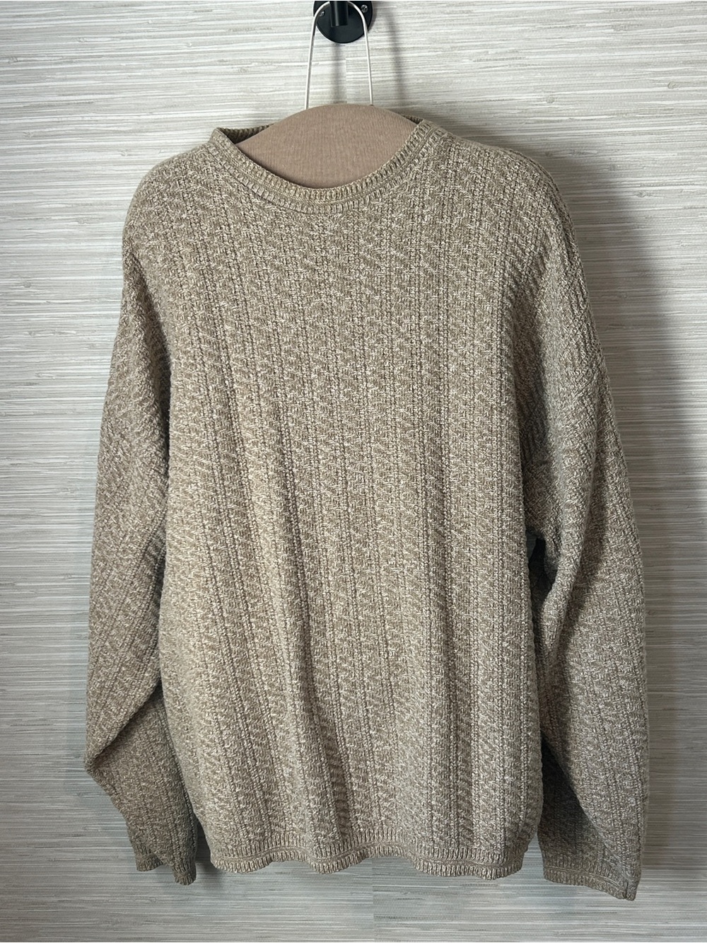 Vintage Bill Blass Sweater Mens XL Crew Neck Beige Marl Hand Framed USA